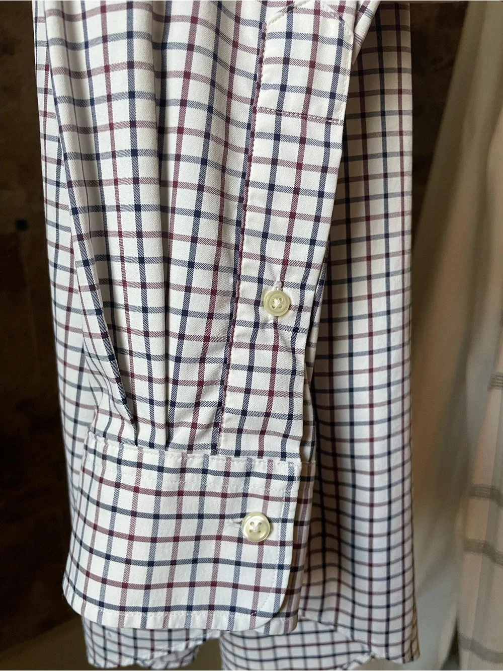 Polo Ralph Lauren White Plaid Button-Down Shirt with Navy and Burgundy Checks